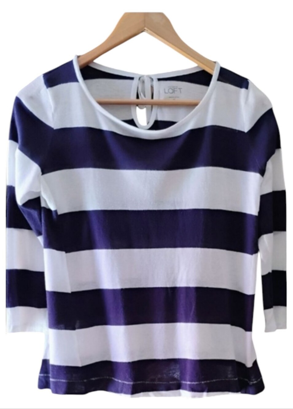 Ann Taylor Loft Dark Blue and White Stripped Top with tie in the back Size XS